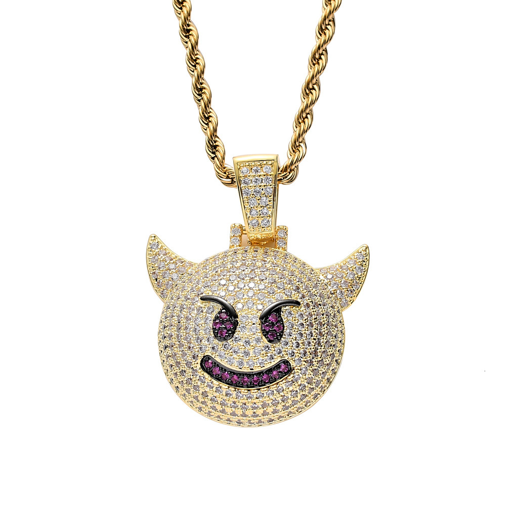Luxury Moissanite Little Devil Emoji Iced Out Hip Hop Pendant Bling Necklace Swag Trendy Accessory Pass the diamond tester