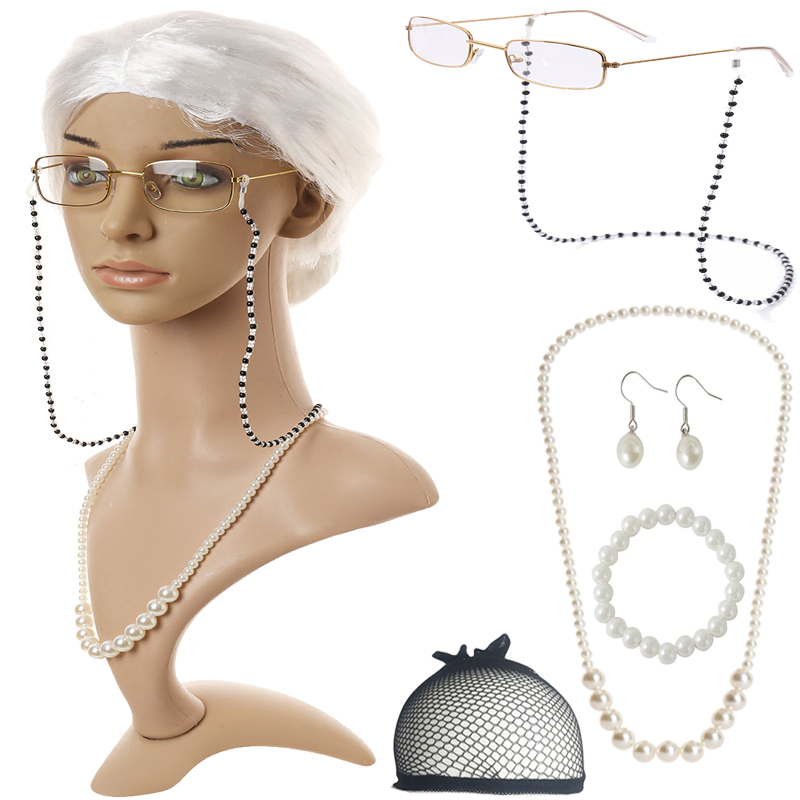 Grandma Role Play Set Exploding Curls Vintage Accessories Party Performance Styling Props