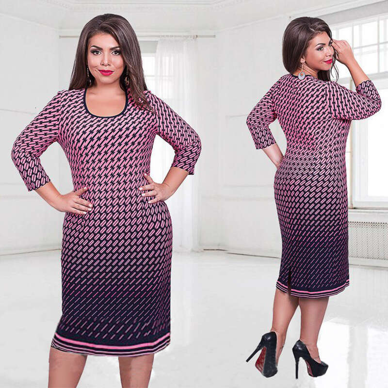 Spring And Autumn Dress Plus Size Three-Quarter Sleeve Elegant Women's Clothing B5