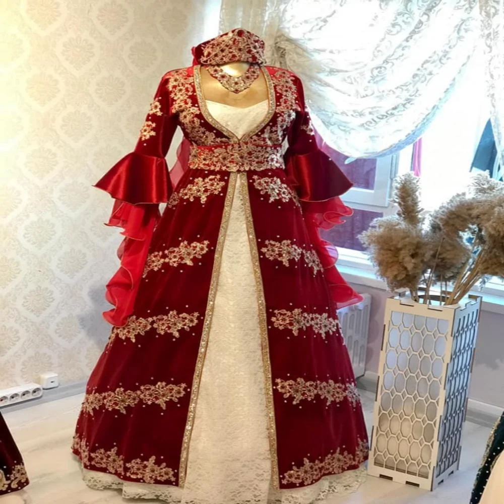 Burgundy Velvet Moroccan Kaftan prom dresses Aesthetic Turkish Marocain kaftan muslim evening gown outfit customiszed