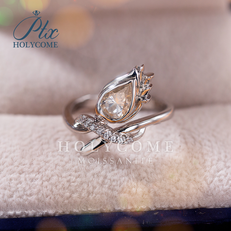 New Arrival Sterling Silver 925 Premium Jewelry Fashion Blossom Bow Ring with Champagne Color Flower Design Moissanite Diamond Ring for Women
