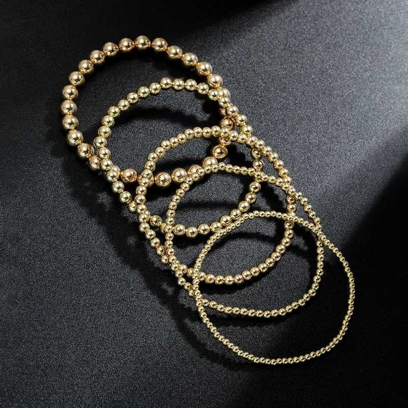 5pc Multilayer CCB Rice Beads Chain Anklet Sets For Women Ankle Bracelet Gold Silver Color Elastic Rope Foot Jewelry Accessories U250624