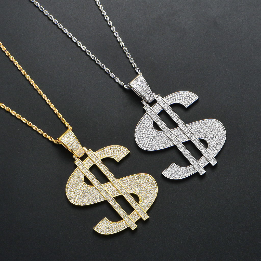 Luxury Moissanite Hip Hop Oversized Dollar Bill Pendant Necklace Diamond Embellished Personalized Punk Streetwear Trendy Brand Jewelry Pass the diamon