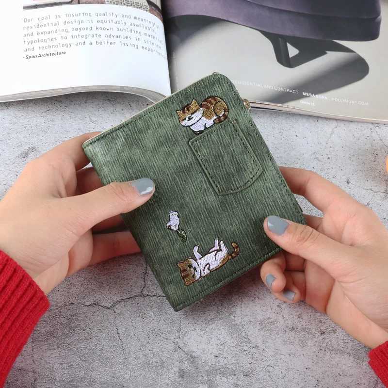 Embroidery Women Short Wallet Zipper Coin Purse Short Womens Wallet Kaii Mini Cards Holder Cluh for Girl Carteras Mujer XJ250624