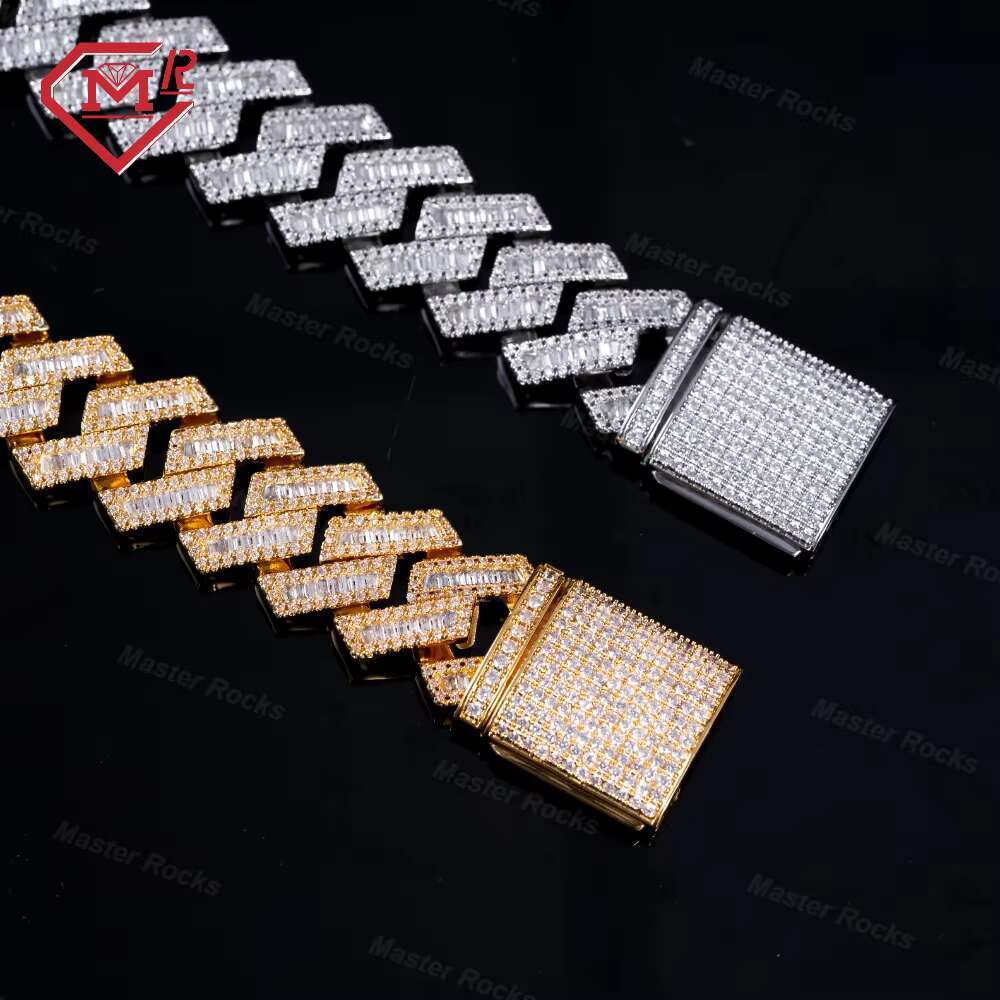 Custom Hip Hop Chain Iced Out Necklace 925 Sterling Silver 12mm Cuban Mens Moissanite Cuban Baguette