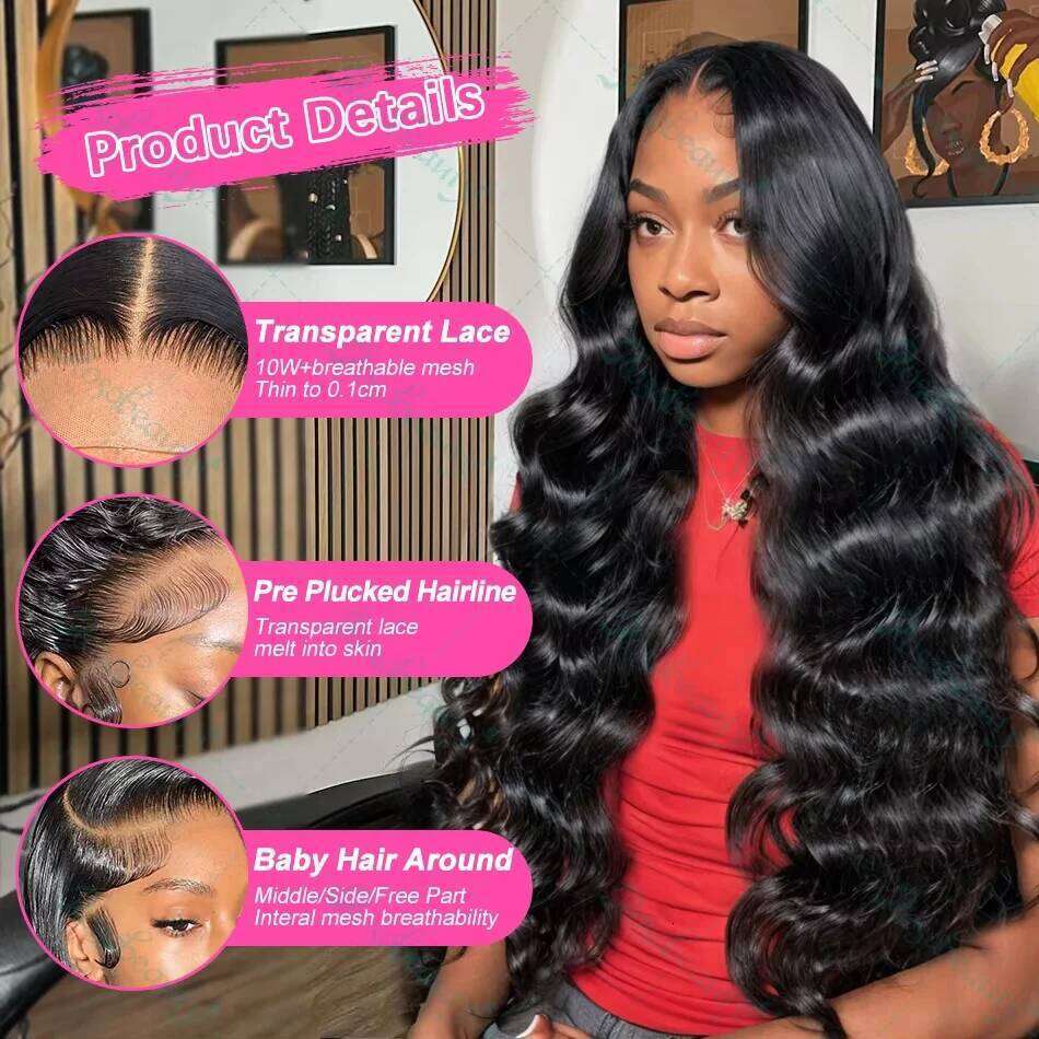 220 Density 30 40 Inch Body Wave 13x6 Hd Frontal Wig Human Hair BrazilianLace 5x5 Lace Front Wigs For Women