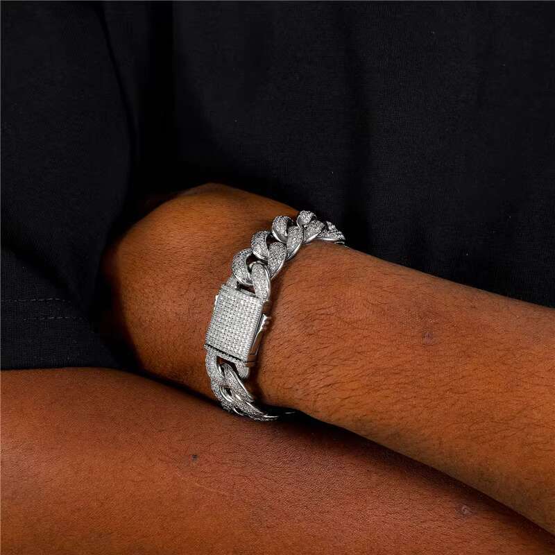 19mm Weave CZ Cuban Link Bracelet | Silver or Gold Tone Brass | Hip Hop Mens Jewelry