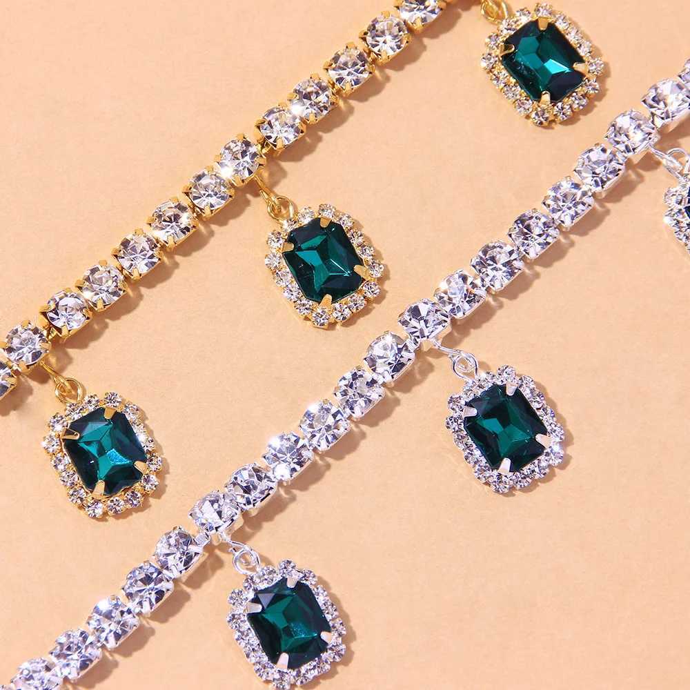 Stonefans Luxury Square Rhinestone Anklet Chain Jewelry for Women Summer Beach Pendant Sandal Barefoot Anklet Leg Bracelet U250623