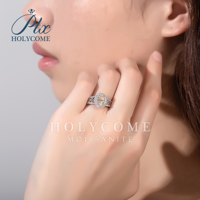 Fashion Real S925 Sterling Silver Fine Wedding Jewelry Champagne Moissanite 1ct Design Diamond Rings S925 Silver Party Gift Ring for Girls