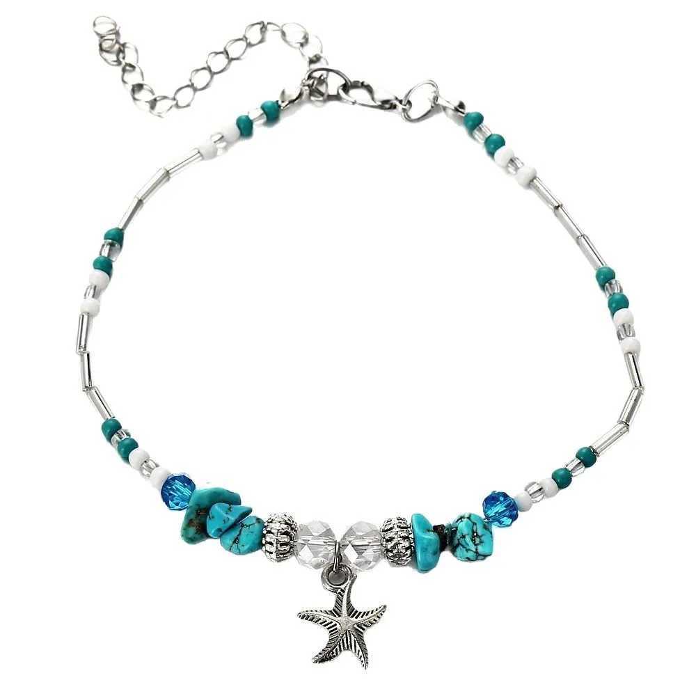 Beach Bead Anklet for Women Jewelry Retro Fashion Beads Stone Pendant Ankle Chain U250624