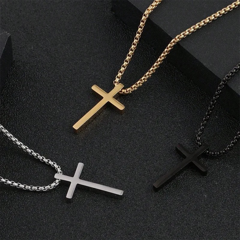 Waterproof Stainless Steel Cross Necklace for Men WomenSilver Color Never Fade Metal Pendant CollarsCasual Unisex Jewelry Gift 250625