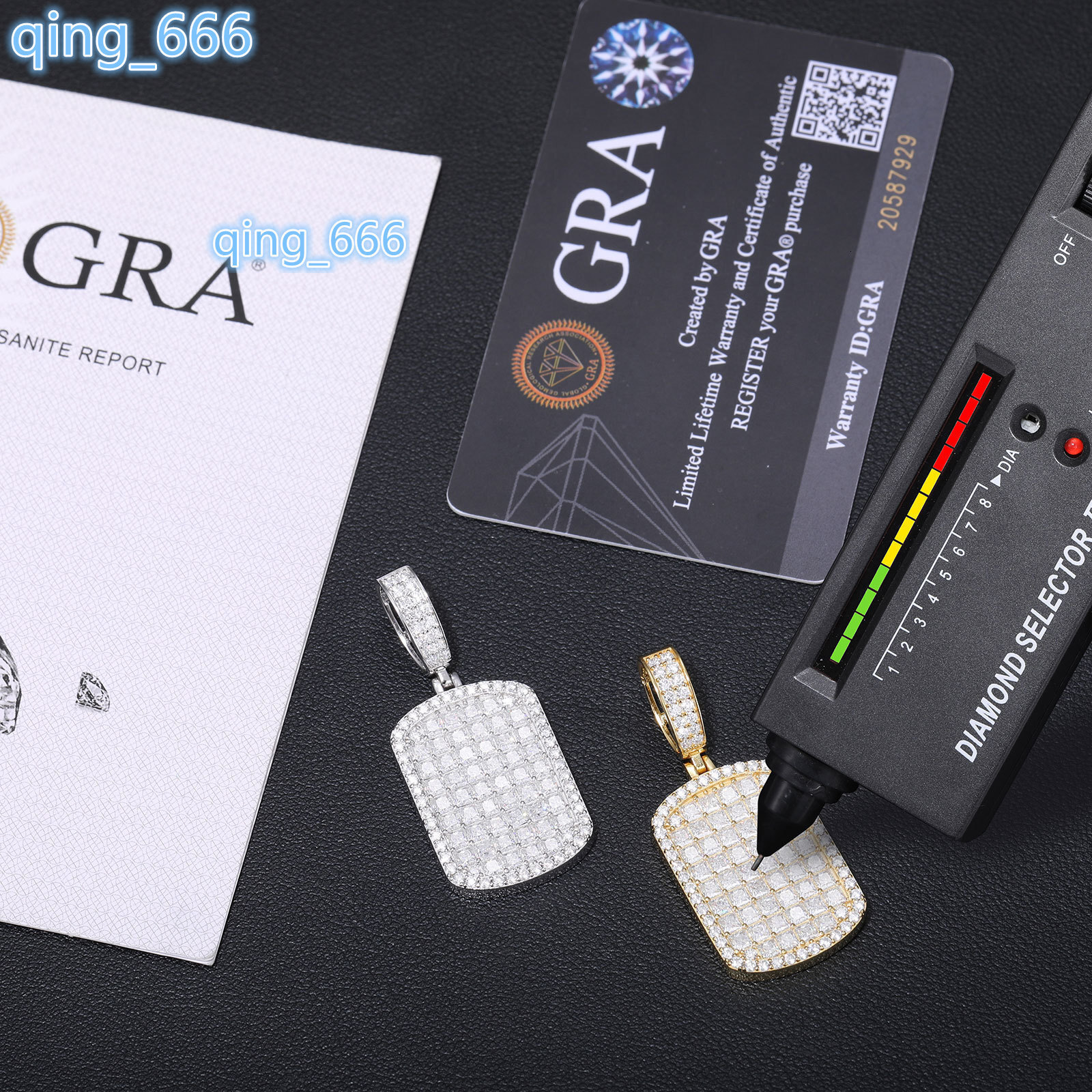 European American S925 Silver Moissanite Necklace Cross-Border Hip-Hop Military Brand Rectangular Square Diamond Pendant Trendy