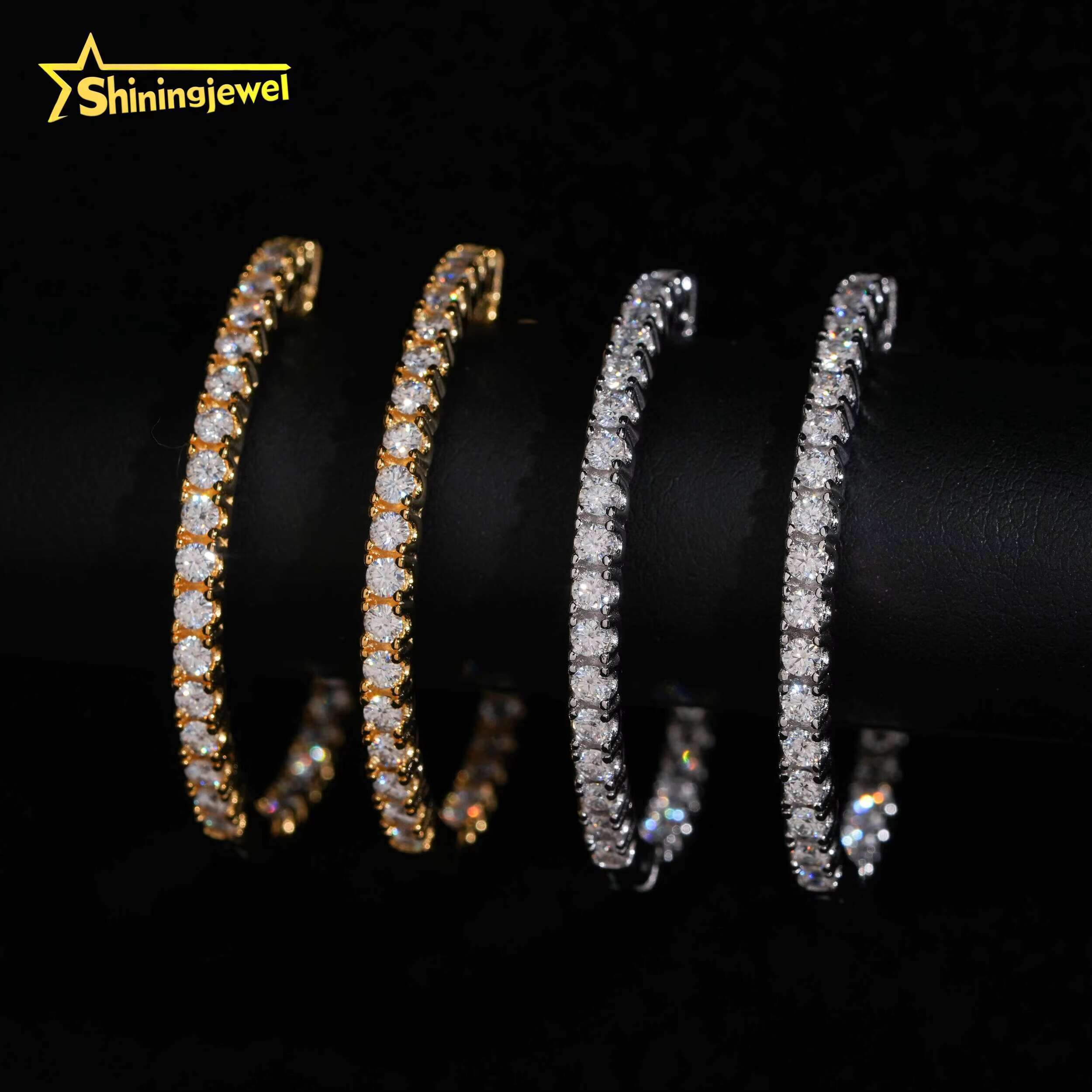 Pass Diamond Tester Women 2.0MM VVS Moissanite Earrings 925 Sterling Silver Gold Plated Hip Hop Diamond Hoop Earrings