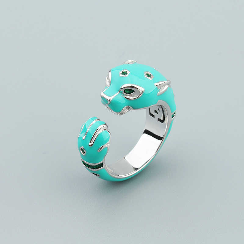 Leopard Bracelet Ring Set Personality Unisex Copper Gold-Plated Open Bracelet Cute Cheetah Enamel Resin Bracelet 250615