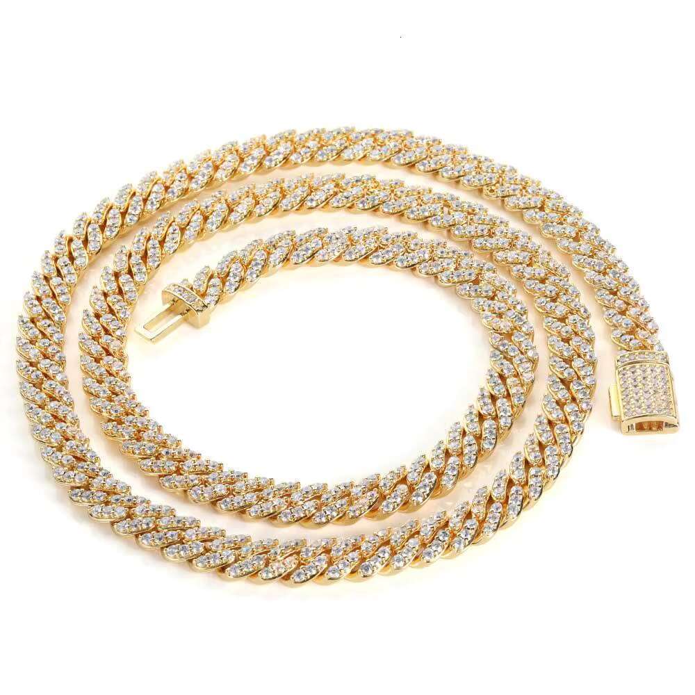 Hip Hop 8mm Iced Out Miami Cuban Link Chain Necklace for Men Gold-Plated 925 Silver VVS Moissanite Diamond Fine Jewelry