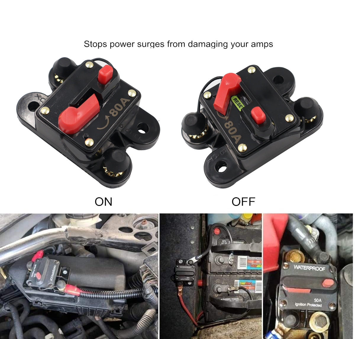 RV car circuit protector self recovering fuse holder square recoverable circuit breaker 50A-200A