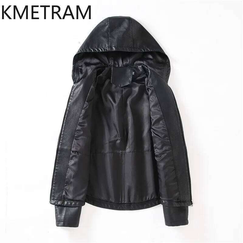KMETRAM Real Sheepskin Leather Jacket Women Spring Autumn Short Women's Clothing Large Size Hooded Womens Coat 2024 Loose