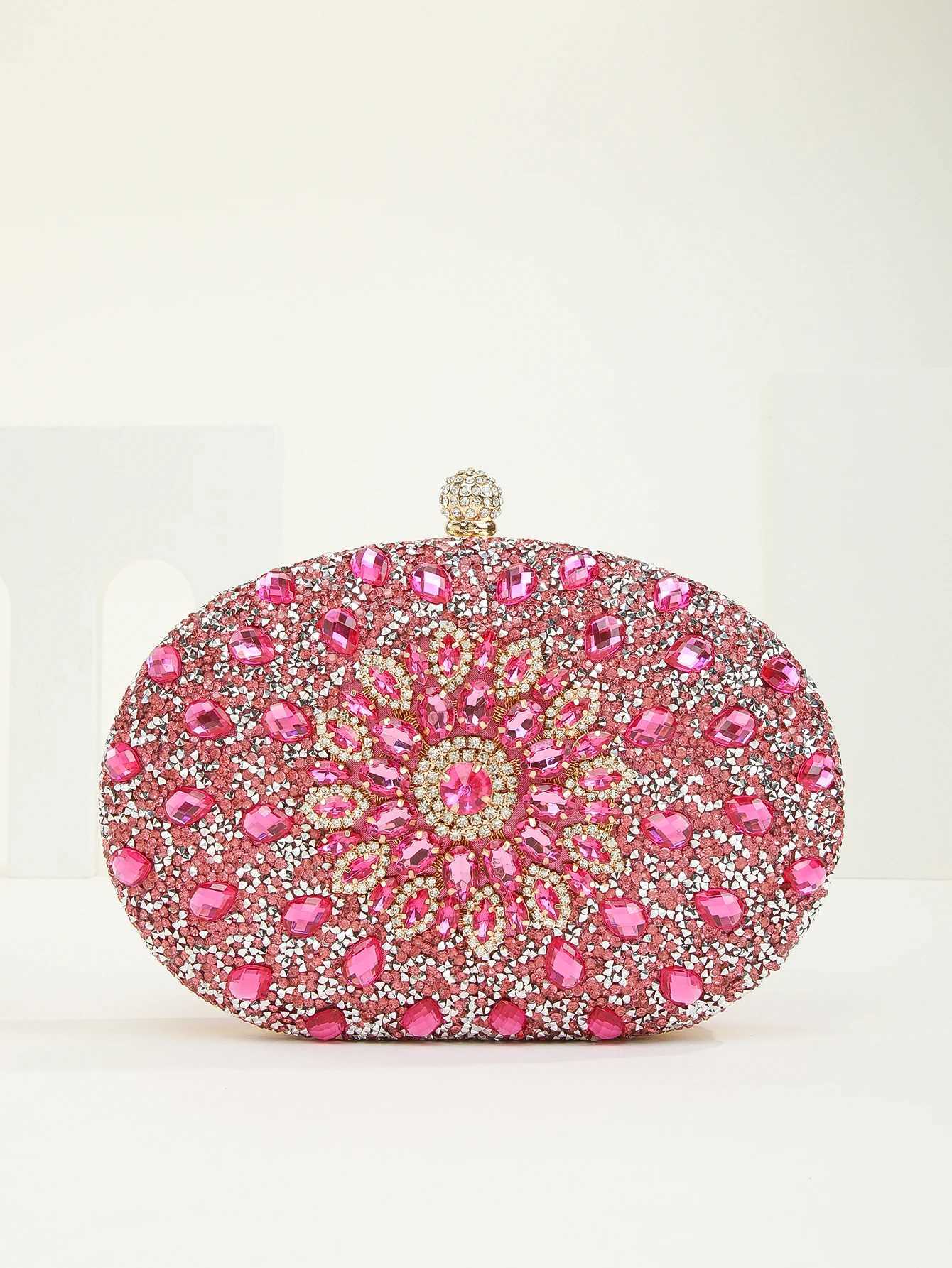 Gorgeous shiny mini diamond-studded rhinestone floral hand-held dinner bag for wedding and party M250625