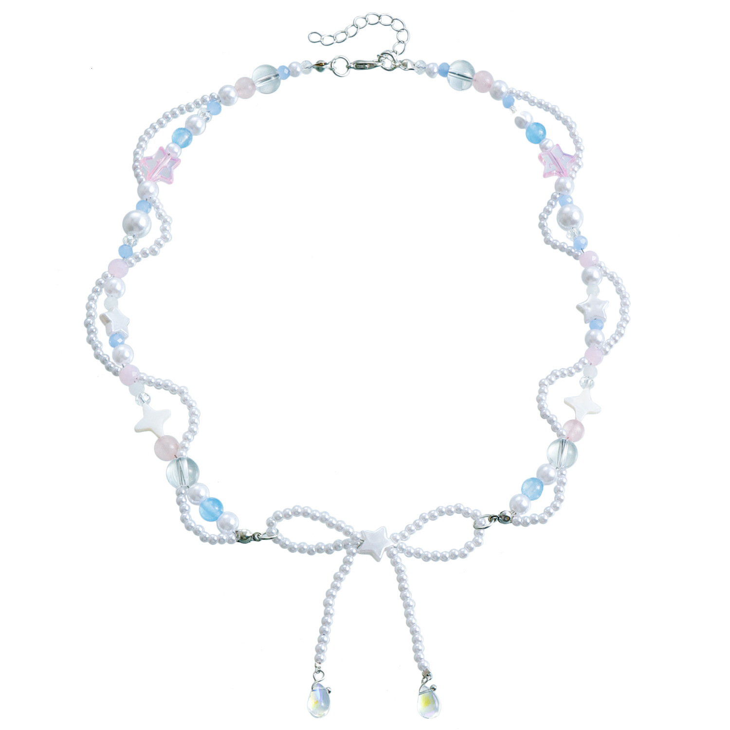 New High Gloss Imitation Pearl Necklace Fresh Sweet Versatile Clavicle Chain Bowknot Star Jewelry Jewelry for Women