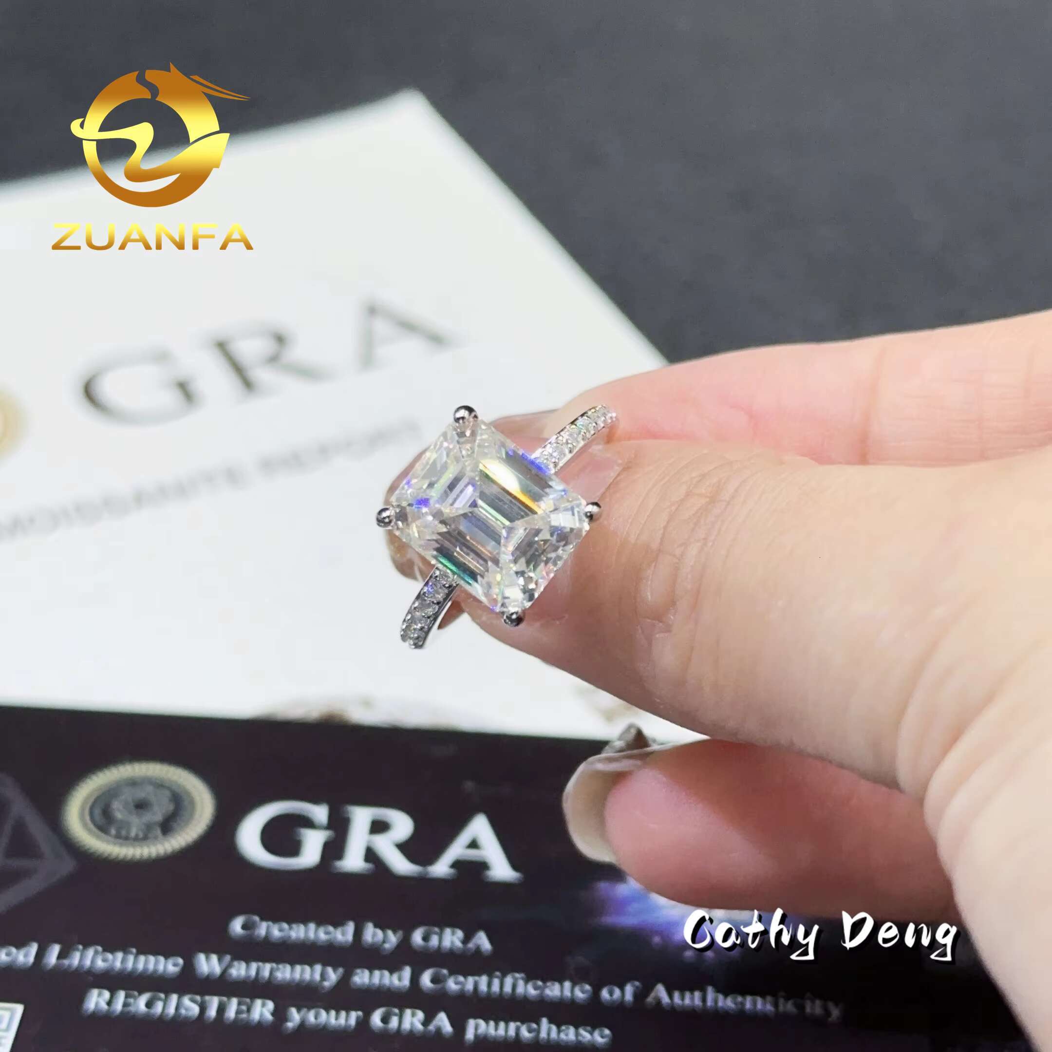 Ready Shipping Pass Diamond Test 5ct Emerald 925 Silver Moissanite Wedding Engagement Ring Ice Out Eternity Ring