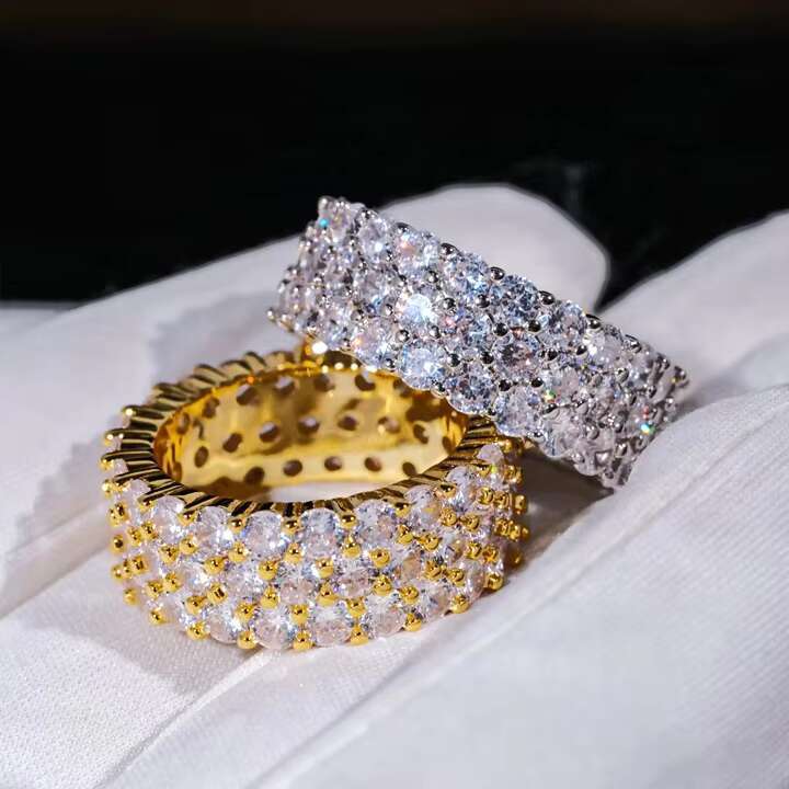 Iced Out VVS Moissanite Diamond Ring Sterling Silver S925 Classic Hip Hop Fine Jewelry Women Rings