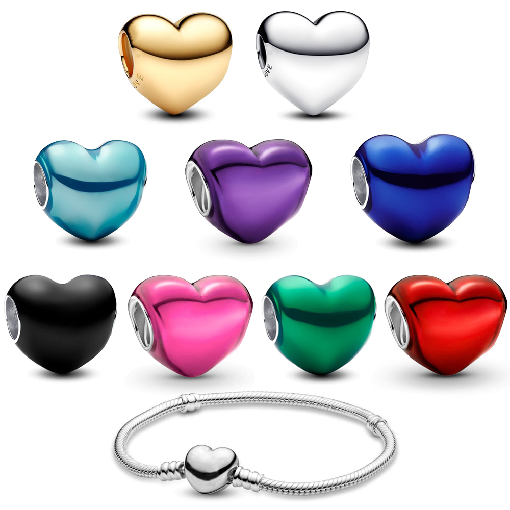 FewDook Fine Multi-Color Metallic Sky Blue Green Heart Charm & Bracelet Set Fit Pan Bangle DIY Women High Quality Jewelry Gift 2025 Fashion New