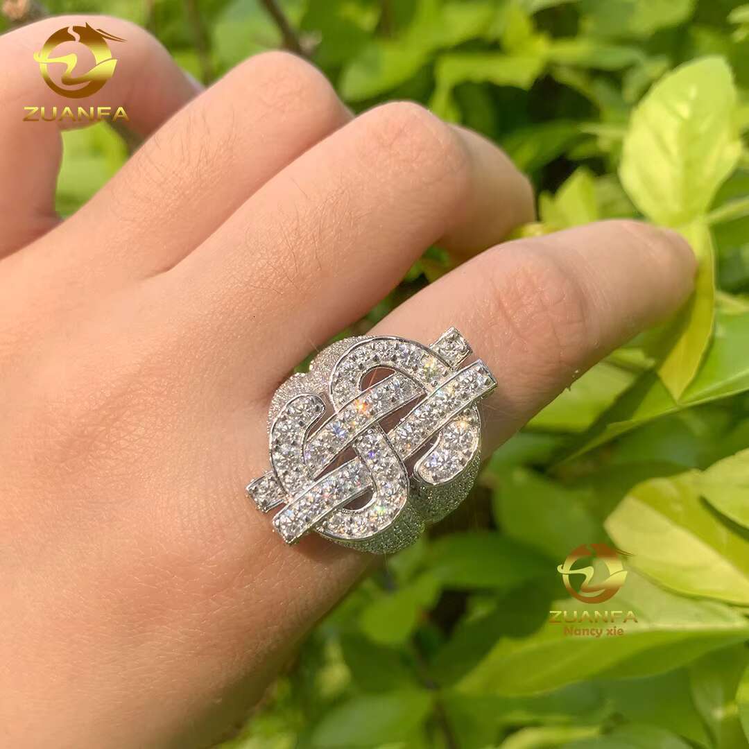 New Arrived Hip Hop Designer VVS Moissanites Iced Out Ring 925 Silver Sterling Jewelry Mens Dollar Ring