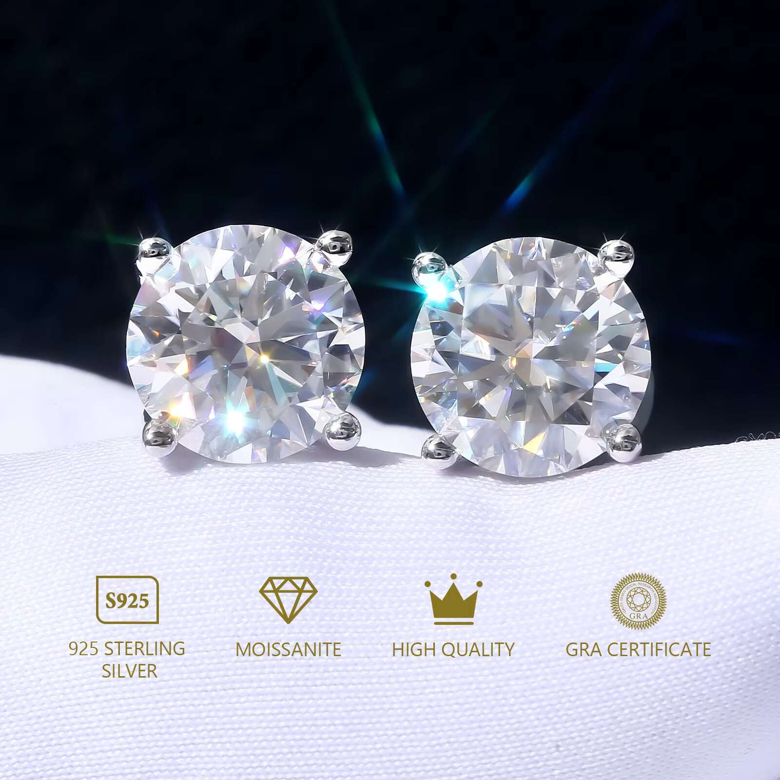 0.5CT 1CT 2CT 3CT Mossanite Stud VVS 925 Sterling Silver 14K Gold Plated Jewelry GRA Moissanite Diamond Earring for Women Men