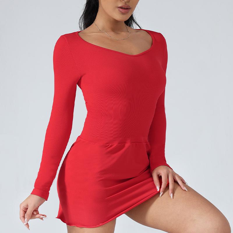 Casual Fitness Yoga Dress - Skin-Friendly & Comfortable Solid Color High-Elastic Fabric