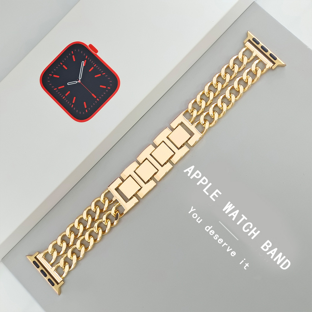 Luxury Premium Double Row Denim Chain Metal iWatch Band for Apple Watch Series 8