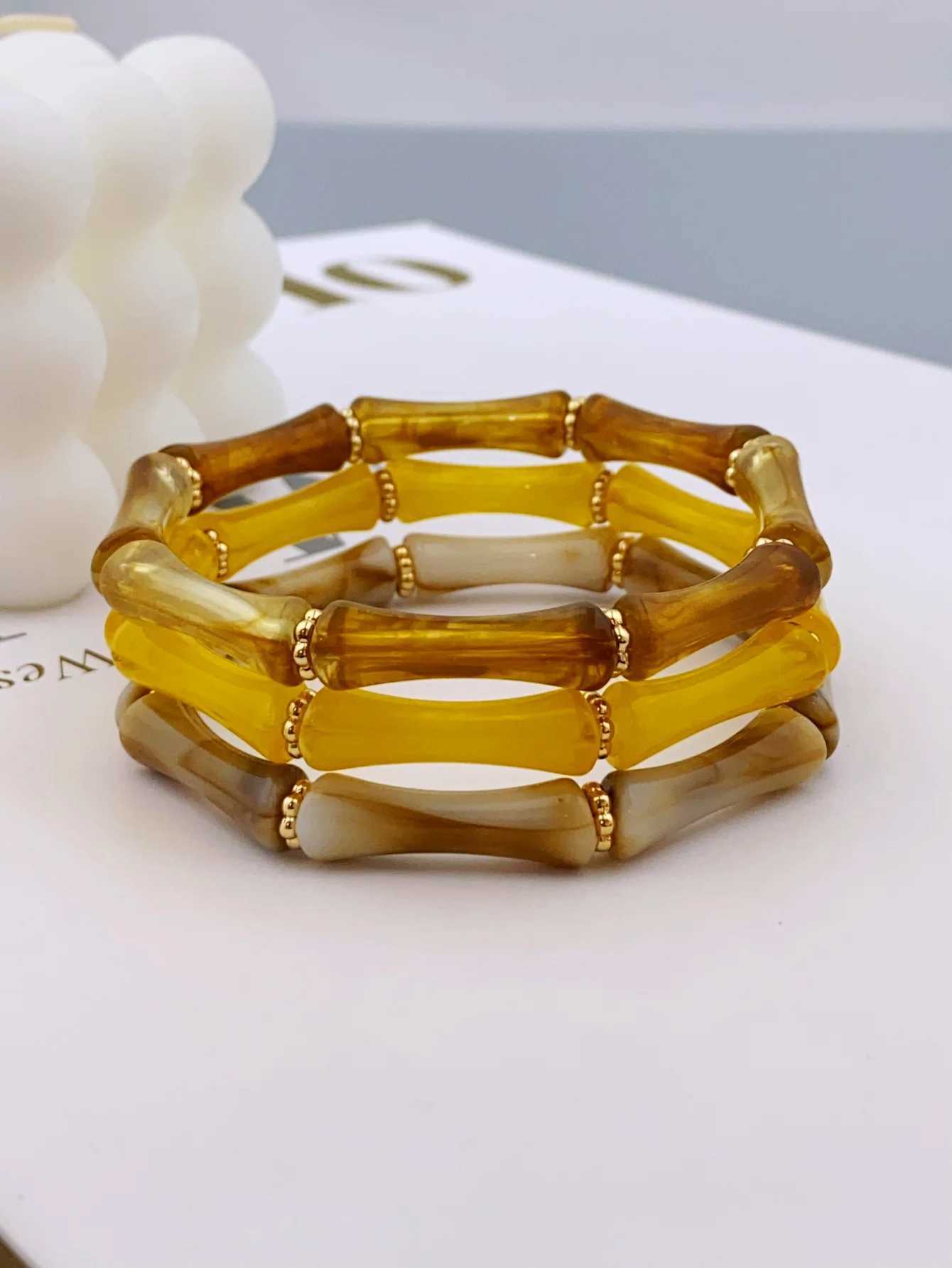 3pcs Acrylic Beaded Elastic Bracelet with Colorful Bamboo for Womens Daily Wear bracelet for wen X250625