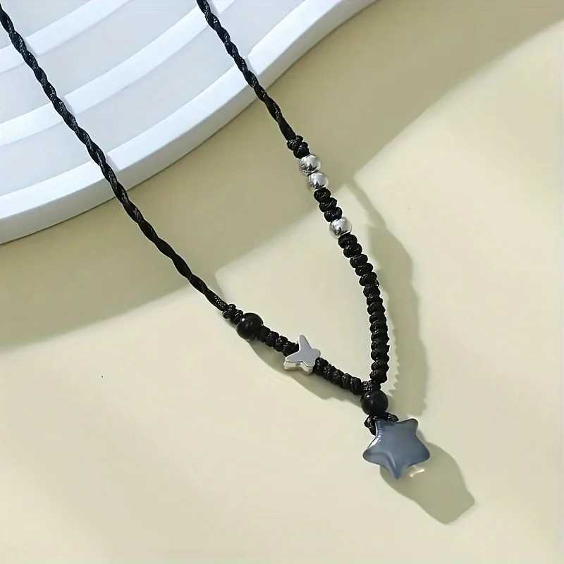 Vintage Black Rope Chain Short Necklace Korean Acrylic Star Pendant Necklace Womens Casual Fashion Party Jewelry V250625
