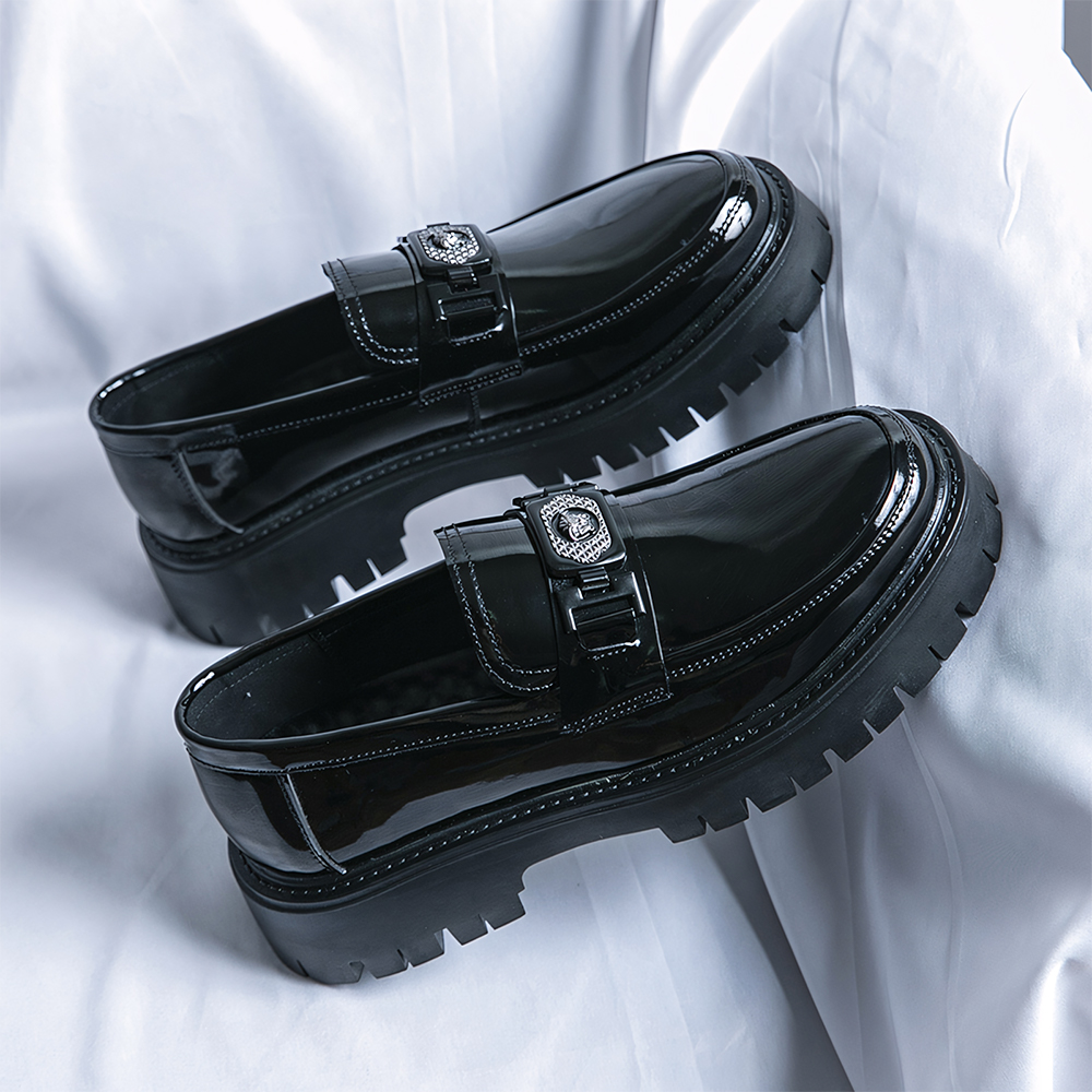 8806-Men's Platform Leather Shoes Classic Round Toe Business Casual Formal Handmade Leather Shoes