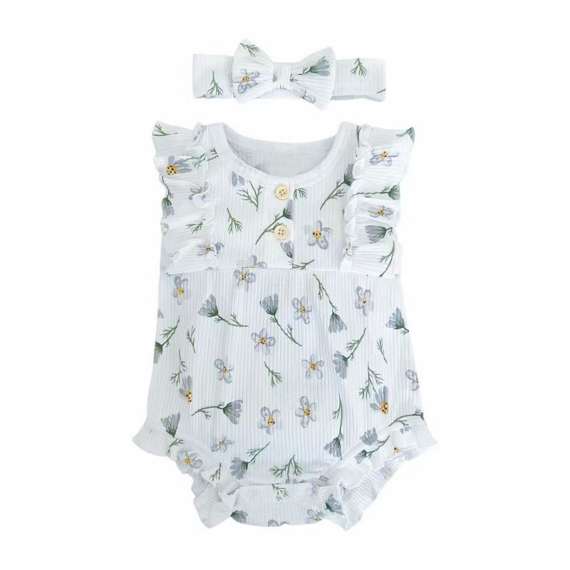 Newborn Baby Onesie Ruffled Modal Jumpsuit Short-sleeved Onesie Children's Summer Clothes Clothes