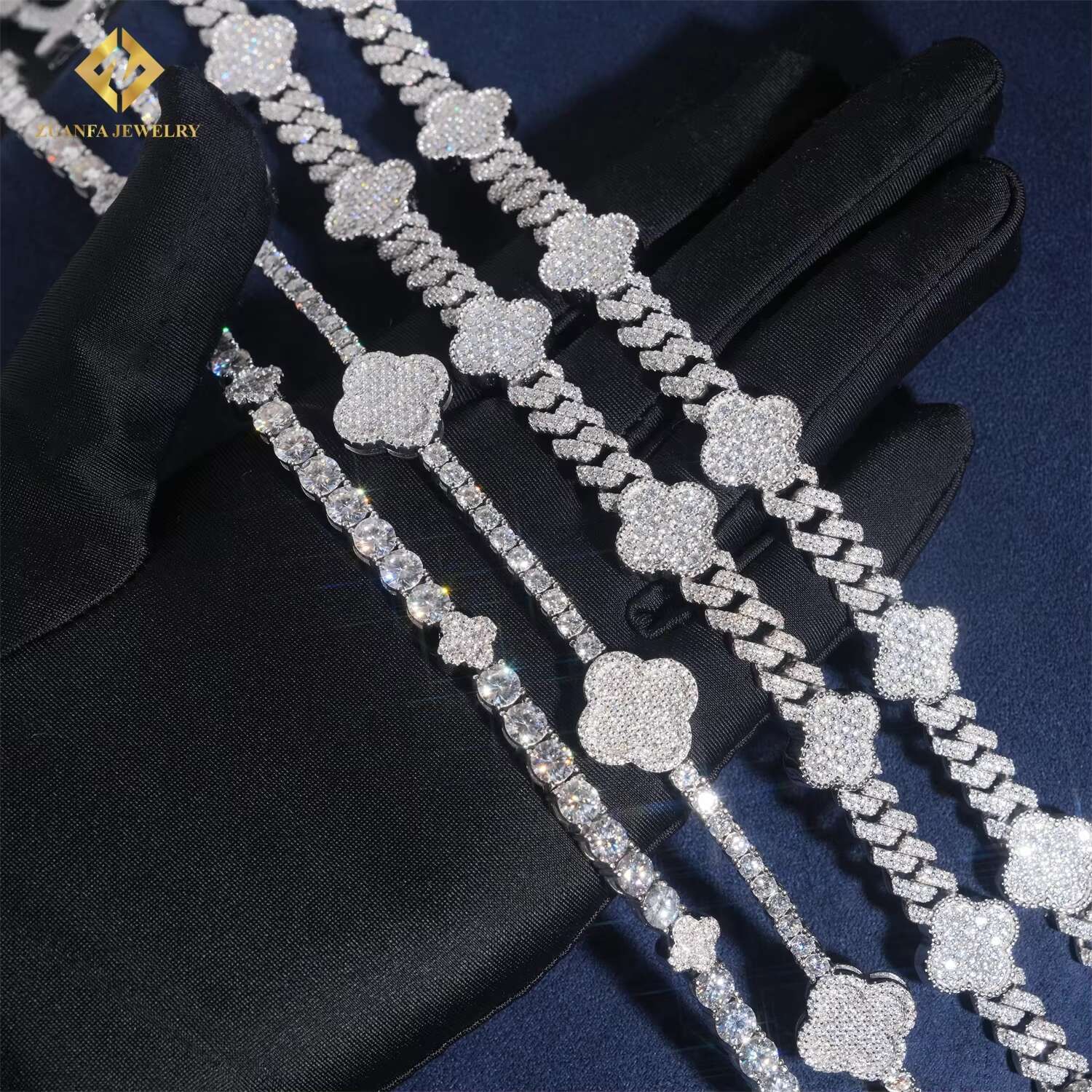 4 Options Four Leaf Clover Vintage Cuban Chain Women Jewelry Iced Out 925 Silver VVS Moissanite Diamond Tennis Bracelet Necklace