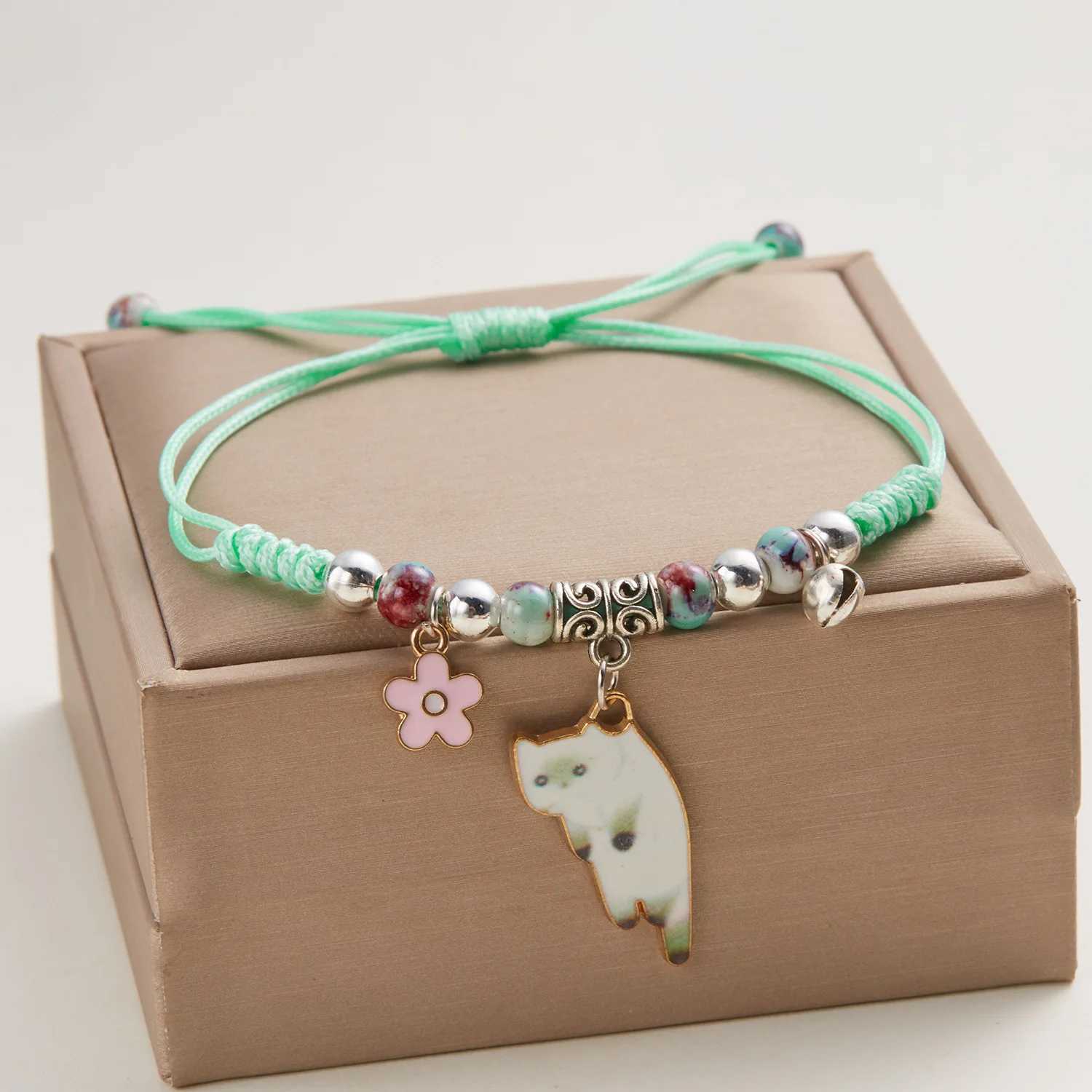 Cartoon Enamel Cat Flower Bracelet for Girls Kids Wen Charm Pet Pendant Strap Rope Bracelets Handmade Friendship Jewelry X250625