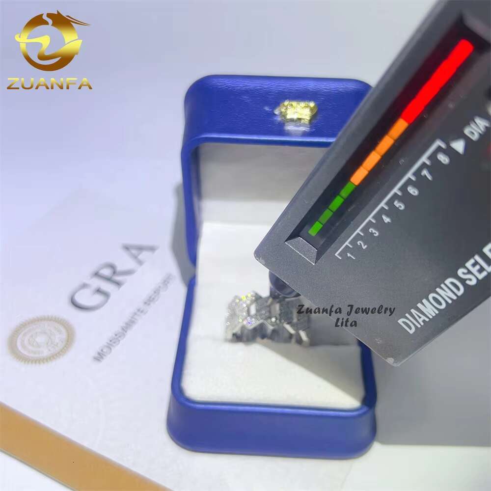 Wholesale Factory Price Moissanite Jewelry 925 Silver Iced Out 2 Row Diamond Cuban Rings Hip Hop Moissanite Ring