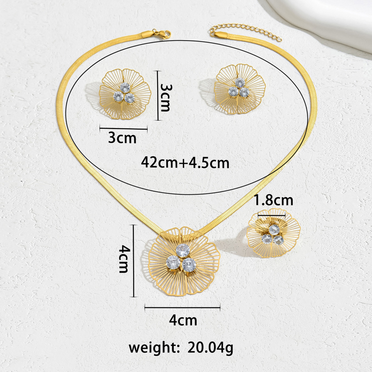 Korean Style Fresh Sweet Women S Earrings Necklace Set Personality Flower Exaggerated Design Index Finger Ring Jewelry