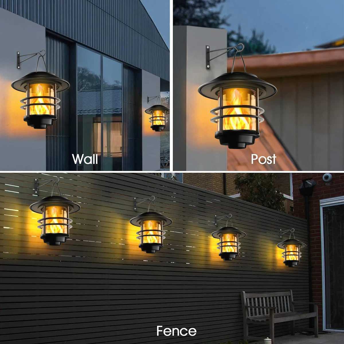 2Pack Solar Wall Lantern Outdoor Flickering Flames Solar Sconce Lights Outdoor Hanging Solar Lamps Wall Mount for Front Porch XJ250624