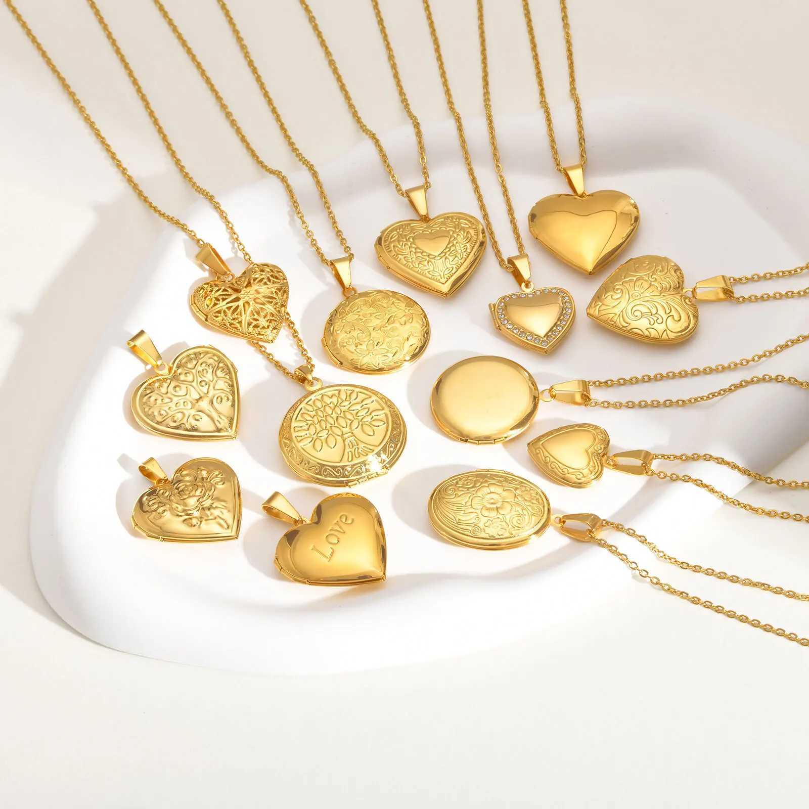 Vnox Light Heart Locket Pendants for Women Men Openable Photo Frame Glossy Stainless Steel Necklaces Family Love Collar M250625