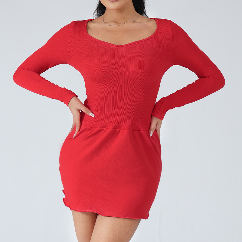 Casual Fitness Yoga Dress - Skin-Friendly & Comfortable Solid Color High-Elastic Fabric