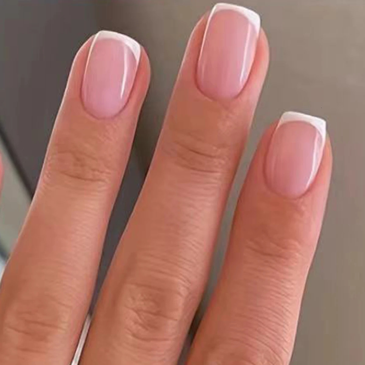 24PcsSet Women Girls Short French Light Blue Pink Dual Color Glossy Surface Full Coverage Wearable Fake Nail Press on Nail Art 250625