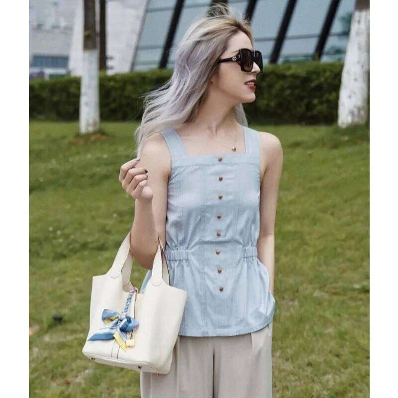 Toilet Leather Women's Handbag High Feel, Large Capacity Head Layer Cowhide Basket Bag