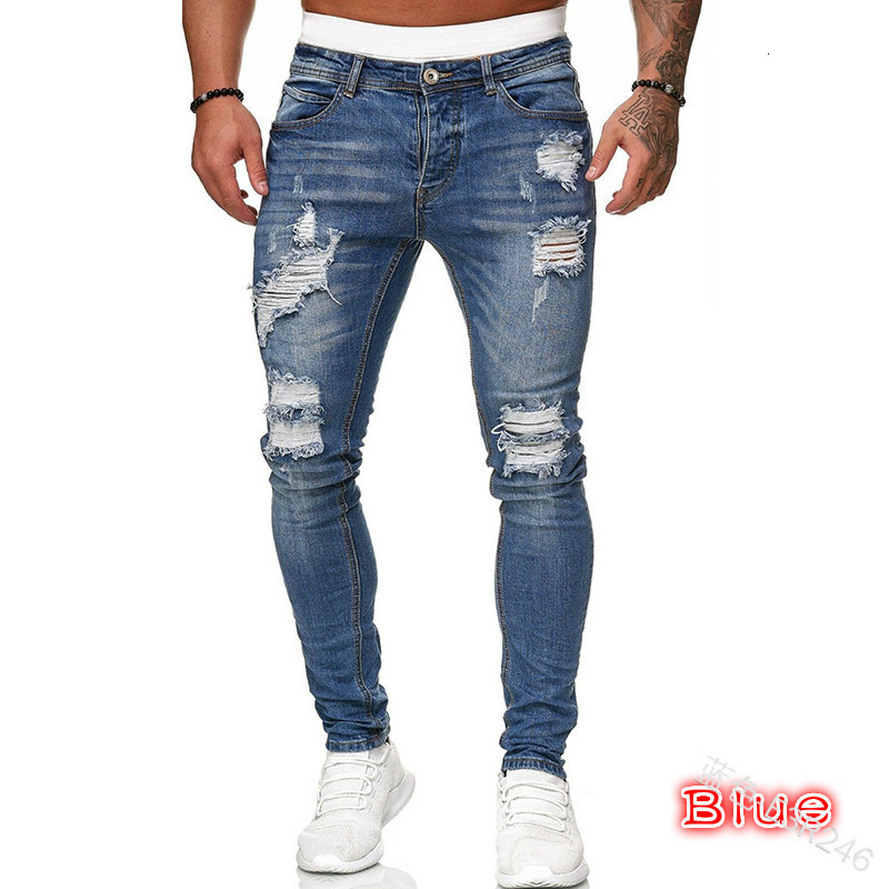 Hot-selling designer men's jeans, light blue and dark grey men's long pants, long pants, street jeans, tight and slim jeans for straight cyc