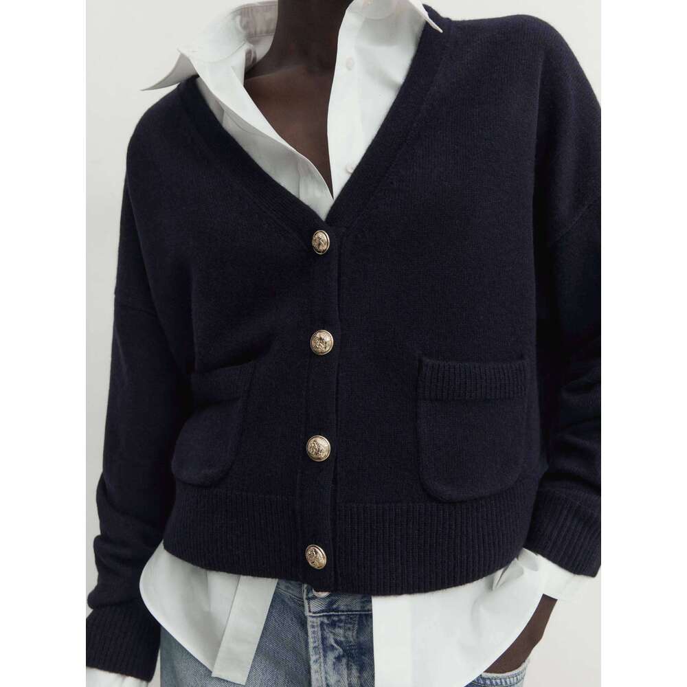 Ethereal MD 2025 massidutti women's spring new style of Minimalist casual blend V-neck knitted cardigan short jacket