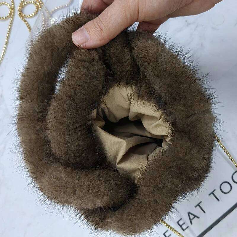 2024 New Real Genuine Mink fur Handbag Women Small Cute Girls Natural Fur Phone Bag