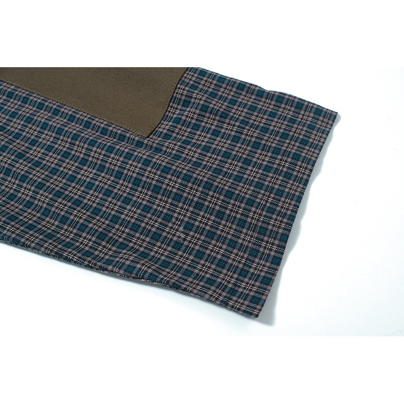 Harajuku Patch Contrast Color Checkered Shirts for Men and Women Turn-down Collar Oversized Casual Long Sleeve Fall Plaid Shirt