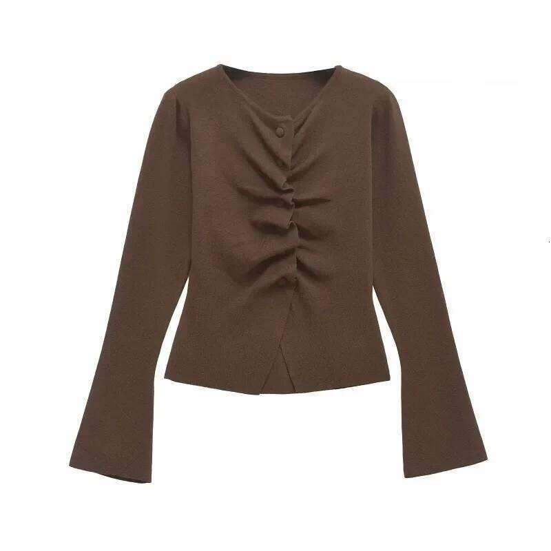 Cozy Sweaters Slim Pleated Knit Y2k Vintage Top Women's Autumn Sweater Fall Fashion Long Sleeve Pullovers