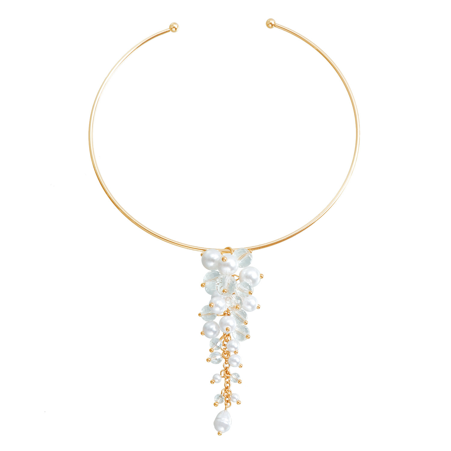 Baroque Court Style Imitation Pearl Crystal Choker Fashion Personality Necklace Jewelry for Women