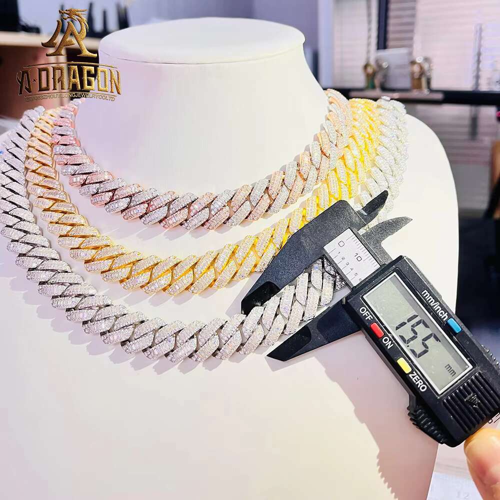 Pure 925 Silver 12mm White Gold Plated VVS Moissanite Diamond Cuban Chains for Men